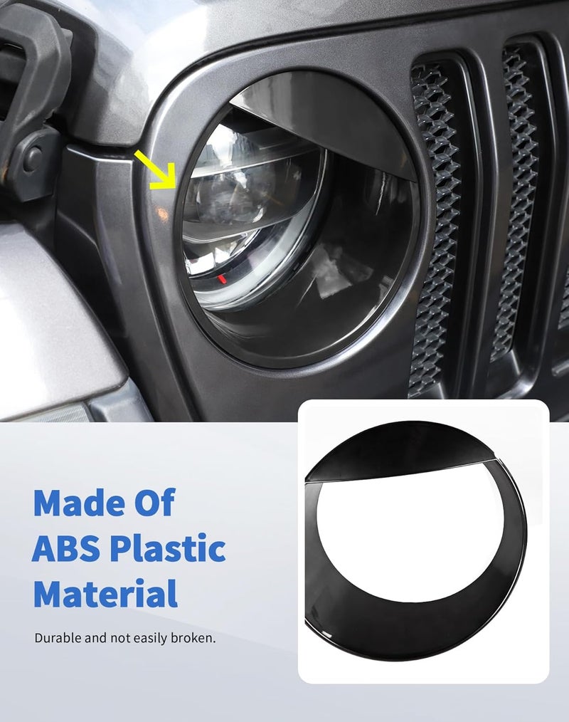 DSWSQ Birds Eyes Headlight Trim Cover for 2018-2024 + Jeep Wrangler JL Gladiator JT , Front Headlight Frame Trim Bezels Decor Headlamp Garnish Ring Surround Cover Trim for Jeep Exterior Accessories(Sport) - Image 4